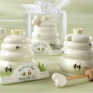 NWT Honey Pot Miniature Bee Skiff Cottagecore Wooden Dipper Ceramic
